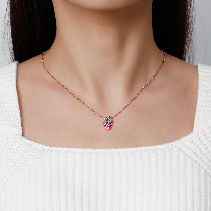 Jeulia "Summer Fruit" Strawberry Design Sterling Silver Necklace