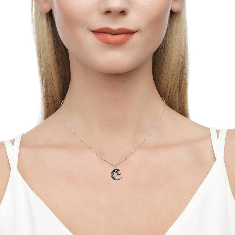 Jeulia "Mysterious Night" Stars & Moon Black Tone Sterling Silver Necklace