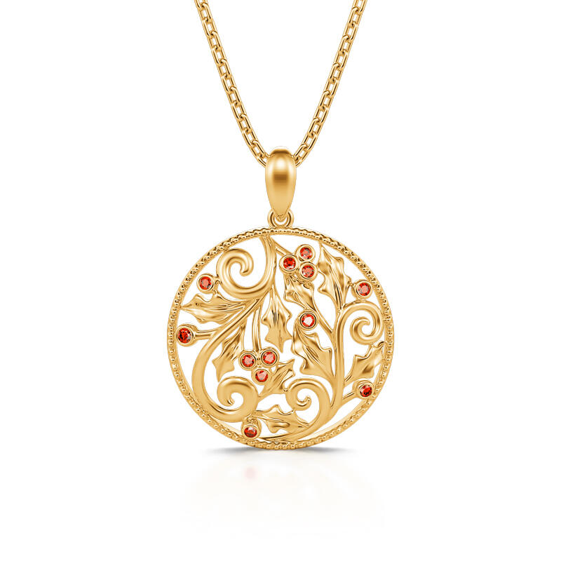 Jeulia Collar con colgante de muérdago de plata de ley en tono dorado