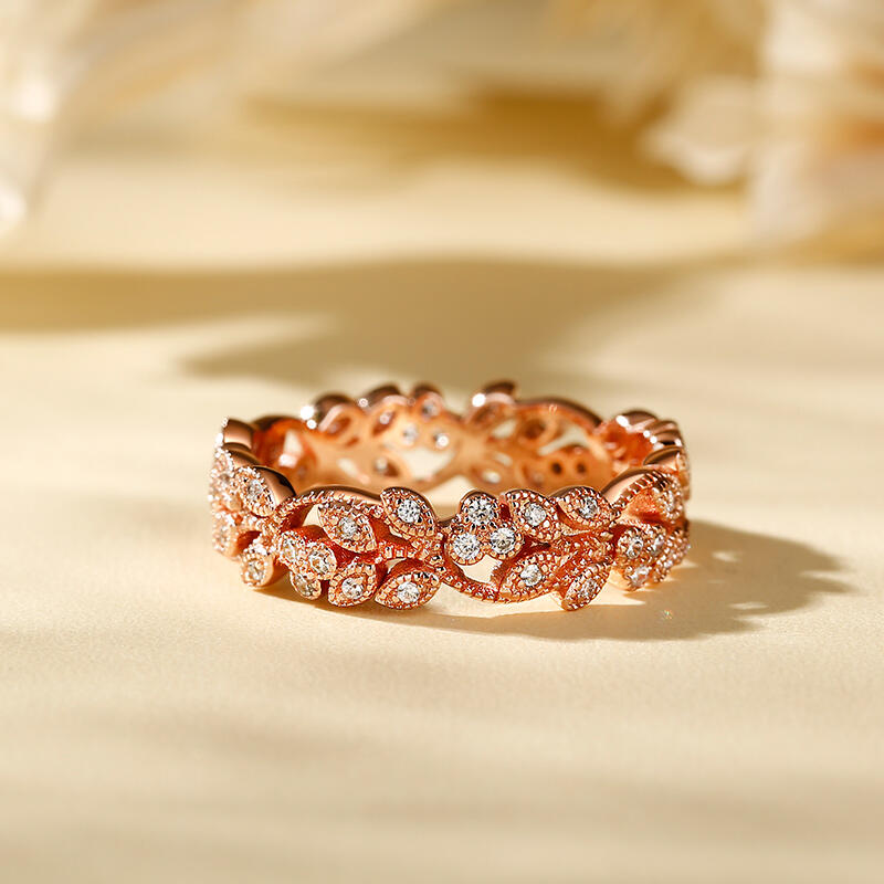 Jeulia Floral and Leaf Carved Unique Sterling Silver Women's Band
