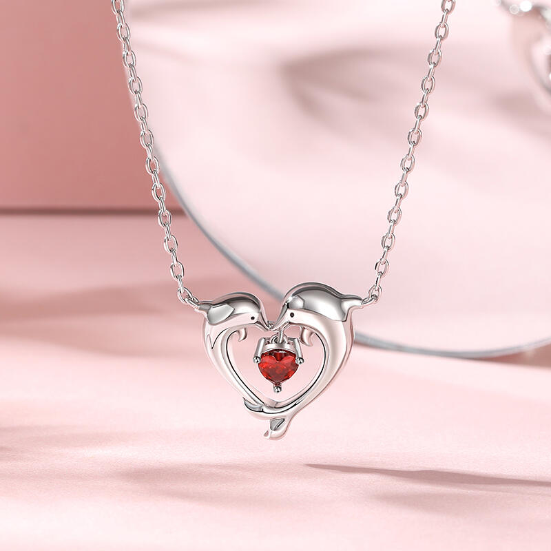 Jeulia Collar de Plata de Ley con Delfín en Forma de Corazón