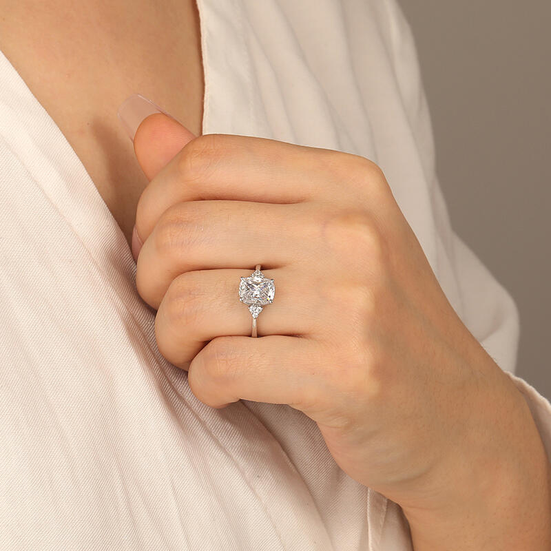 "You Are The Right One" Elongated Cushion Cluster Side Stone Engagement Ring