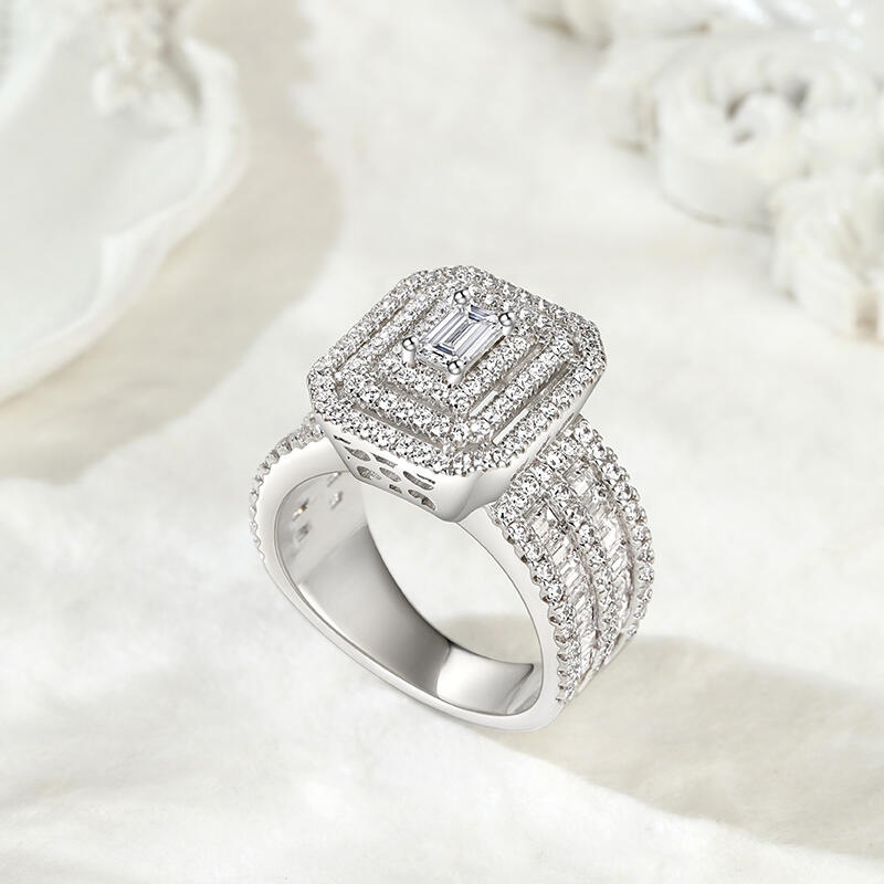 Jeulia Vintage Radiant Multilevel Halo Engagement Ring Sterling Silver