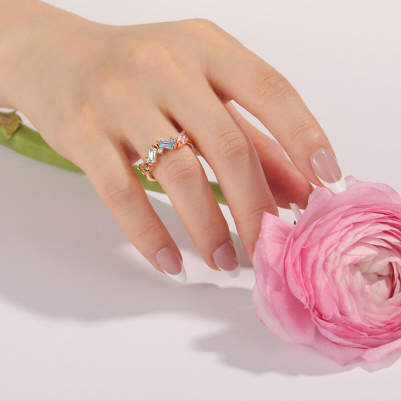 Jeulia Multicolored Gemstone Cluster Custom Women's Ring