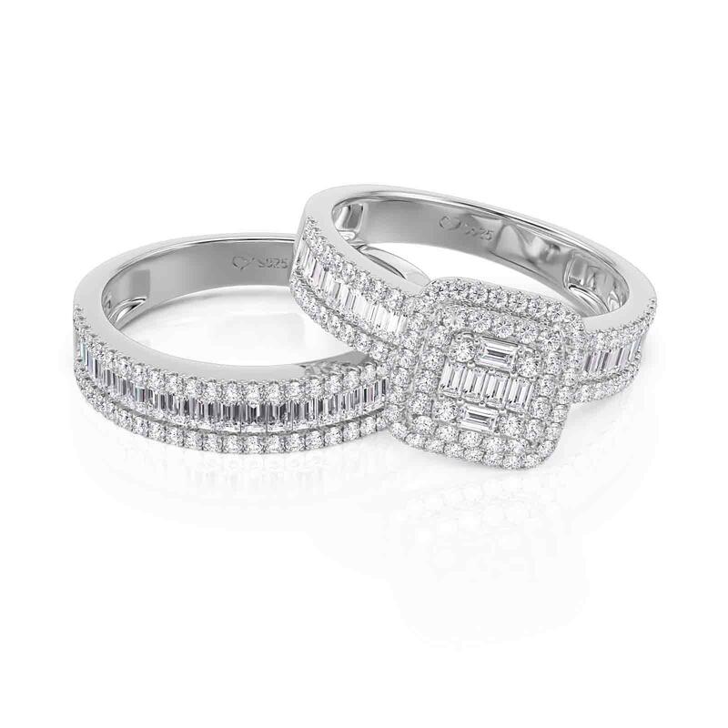 Jeulia Elegant Double Halo Square Engagement Ring Set