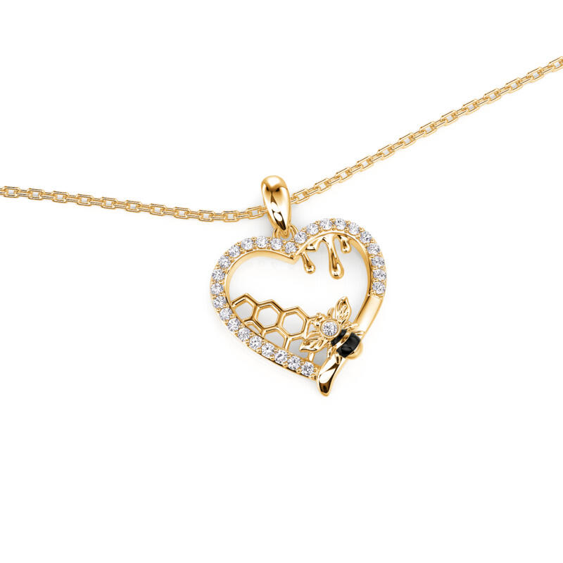 Jeulia Sweet Love Bee Gold Plated Heart Necklace Sterling Silver