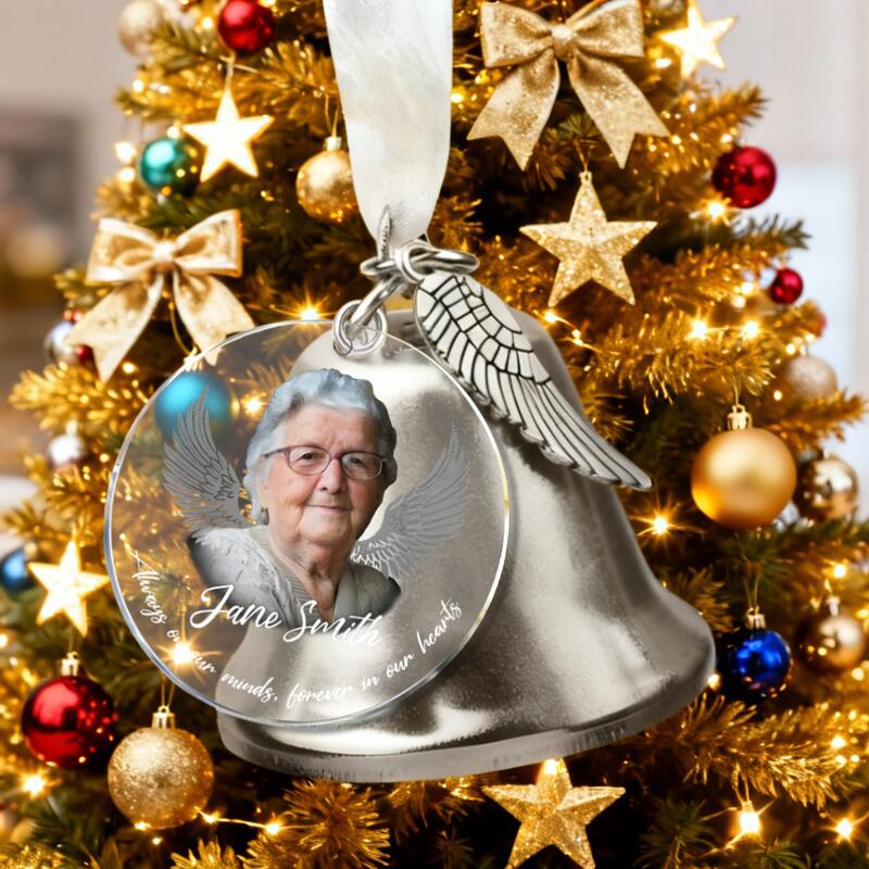Personalized Picture Bell Ornament with Wings Pattern Creative Gift for Christmas