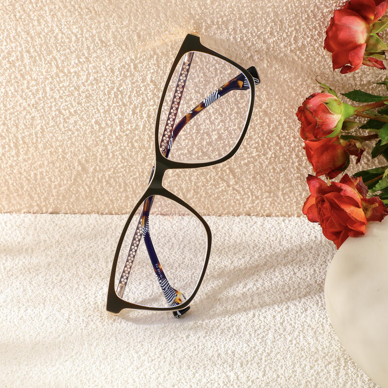 Charlotte Rechteckige Grüne Brille