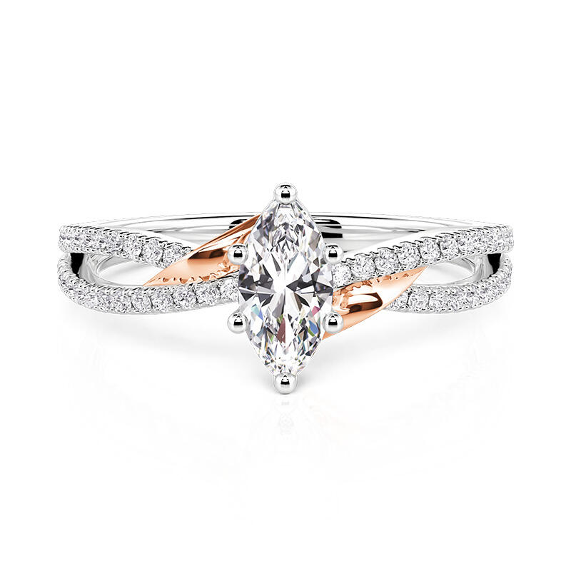 Jeulia Amore Two Tone Ribbon Twisted Marquise Engagement Ring