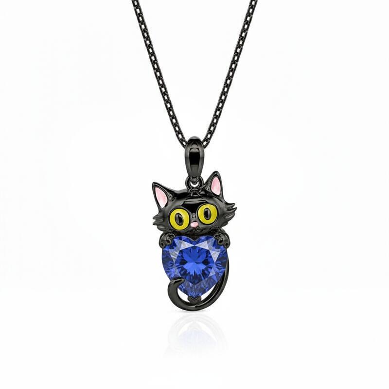 Jeulia Hug Me Custom Birthstone Black Cat Necklace