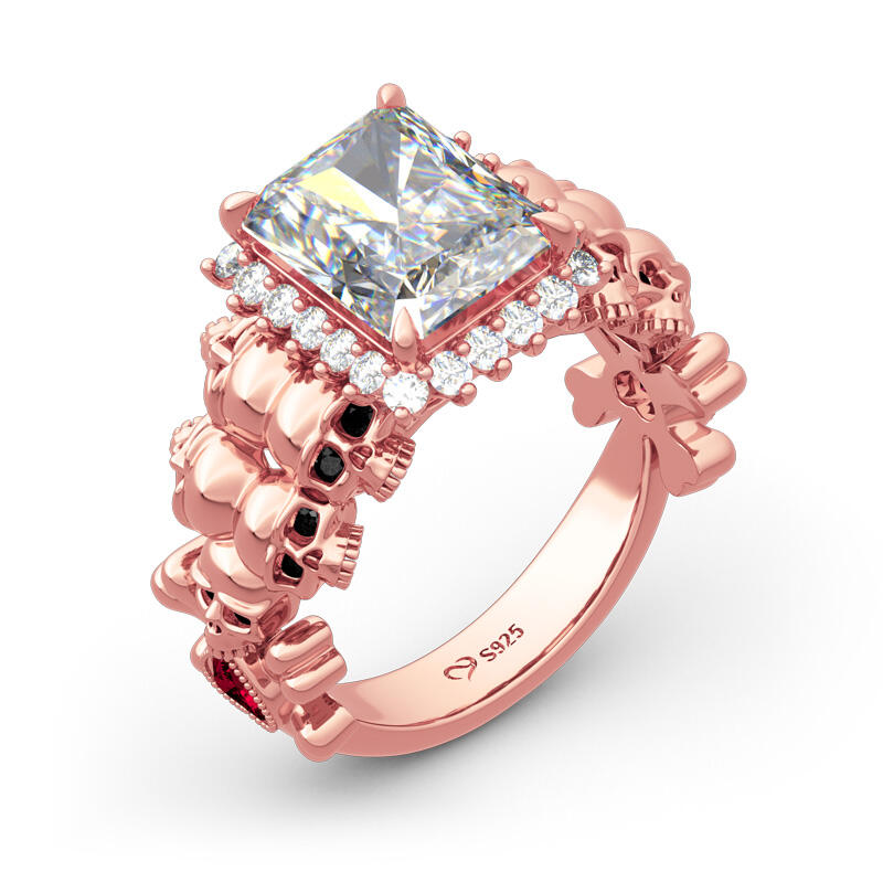 Jeulia Halo Radiant Cut Heart Sterling Silver Skull Ring