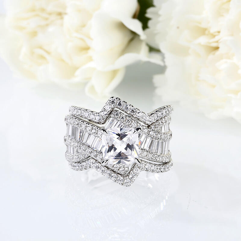 Jeulia Bypass Princess Cut Enhancer Sterling Silver Ring