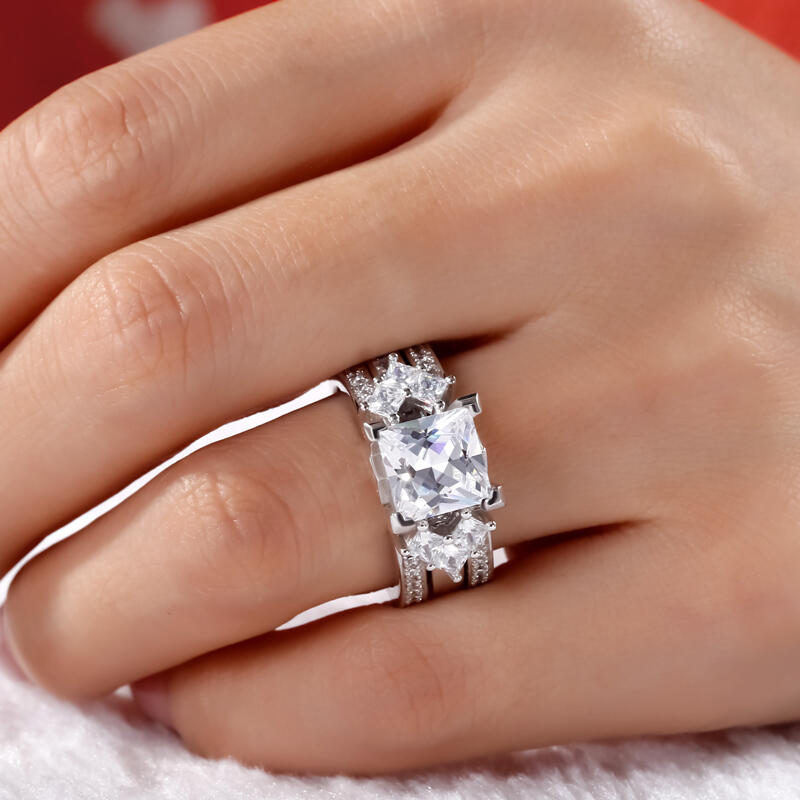 Juego De Anillo De Corte Princesa En Plata De Ley