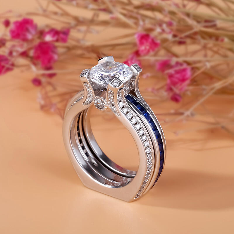 Jeulia Interchangeable Round Cut Sterling Silver Ring Set