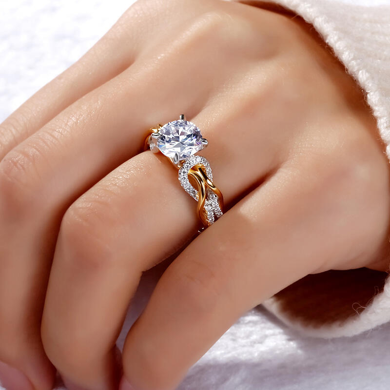 Jeulia Intertwined Two Tone  Round Cut Sterling Silver Ring