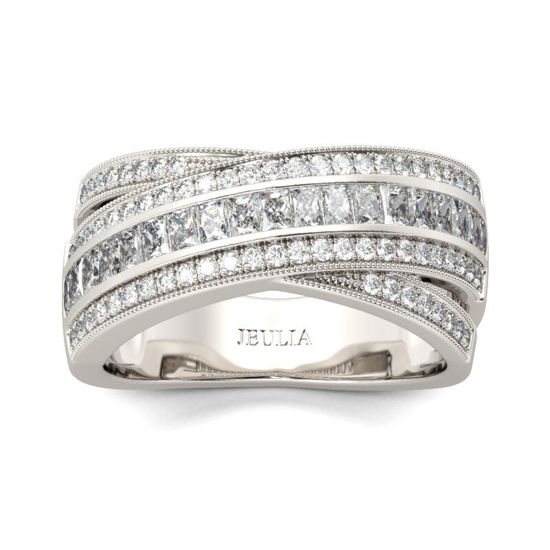 Jeulia Cross Round Cut Sterling Silver Women's Band