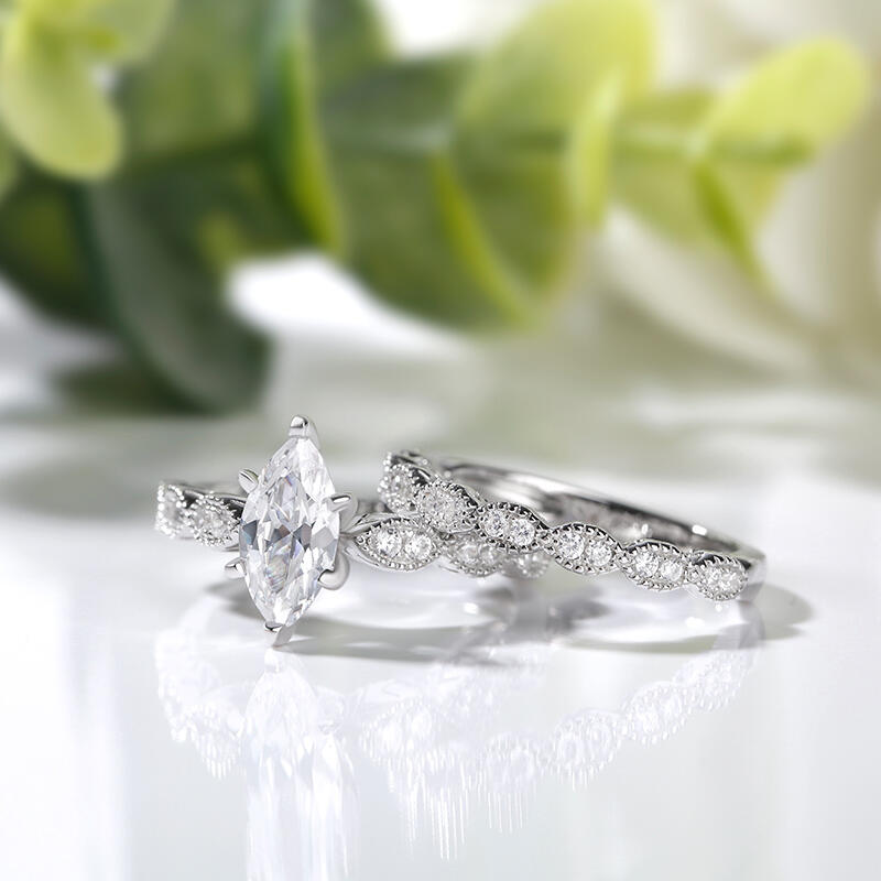 Klasyczny Zestaw Pierścionków Srebrnych z Szlifem Markisowym