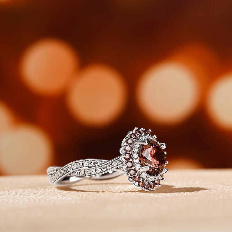 Jeulia "Delicious Coffee" Round Cut Sterling Silver Rotating Soothe Ring