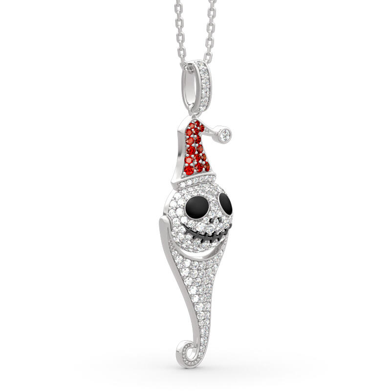 Jeulia "Christmas Hat Skull" Sterling Silver Necklace