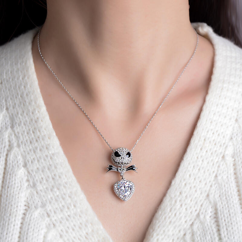 Jeulia "Bat Bow Tie" Skull Heart Cut Sterling Silver Necklace