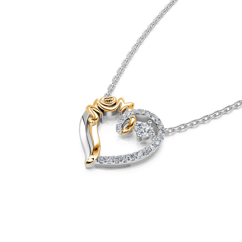 Jeulia Collar con colgante de corazón grabado de mamá de plata de ley