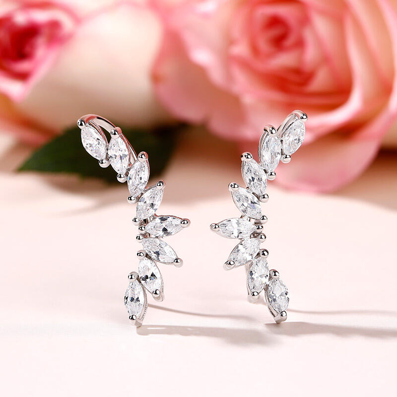 Jeulia Leaves Marquise Cut Sterling Silver Climber Earrings