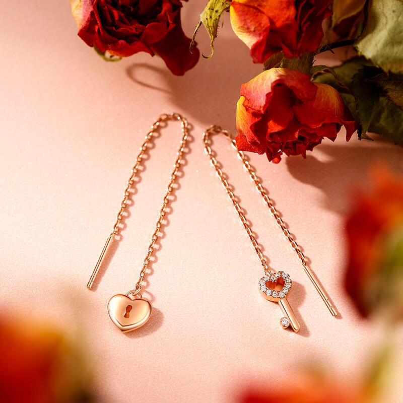 Jeulia "Key & Lock" Sterling Silver Threader Earrings