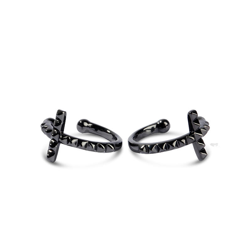 Jeulia Pendientes tipo piercing en forma de cruz de plata de ley