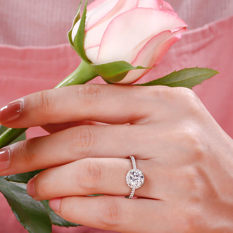 Jeulia Halo Anillo De Boda De 10K/14K/18K Oro De Corte Redondo