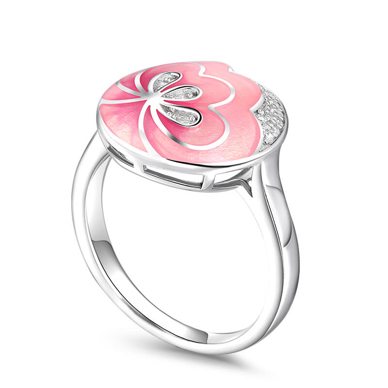 Jeulia Anillo Redondo de Plata Esmaltada Flor Pétalo Rosa