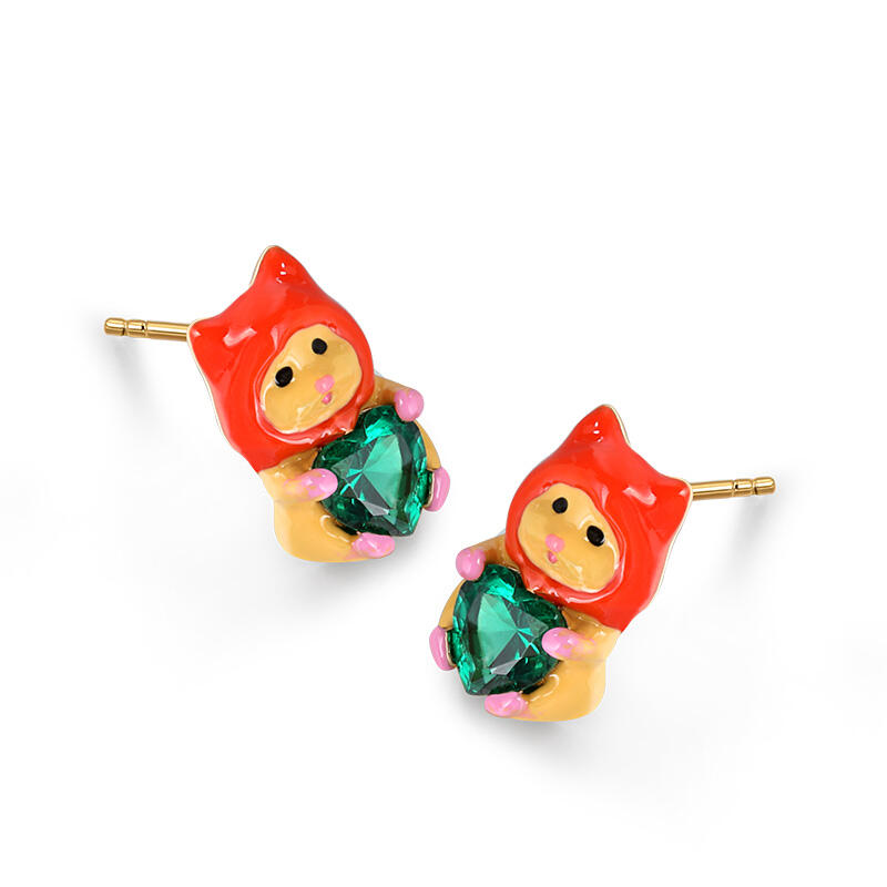 Jeulia Hug Me "Naughty" Hamster Enamel Sterling Silver Earrings