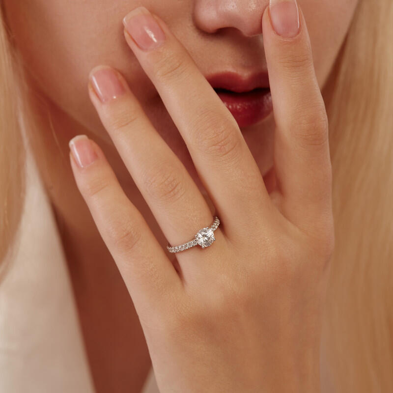 "Star Girl" Round Cut Side Stone Engagement Ring