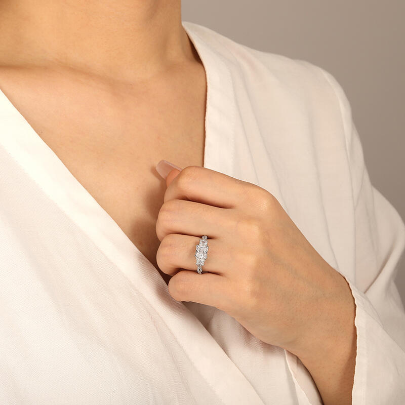 "My Light At Night"  Asscher Cut Three Stone Engagement Ring