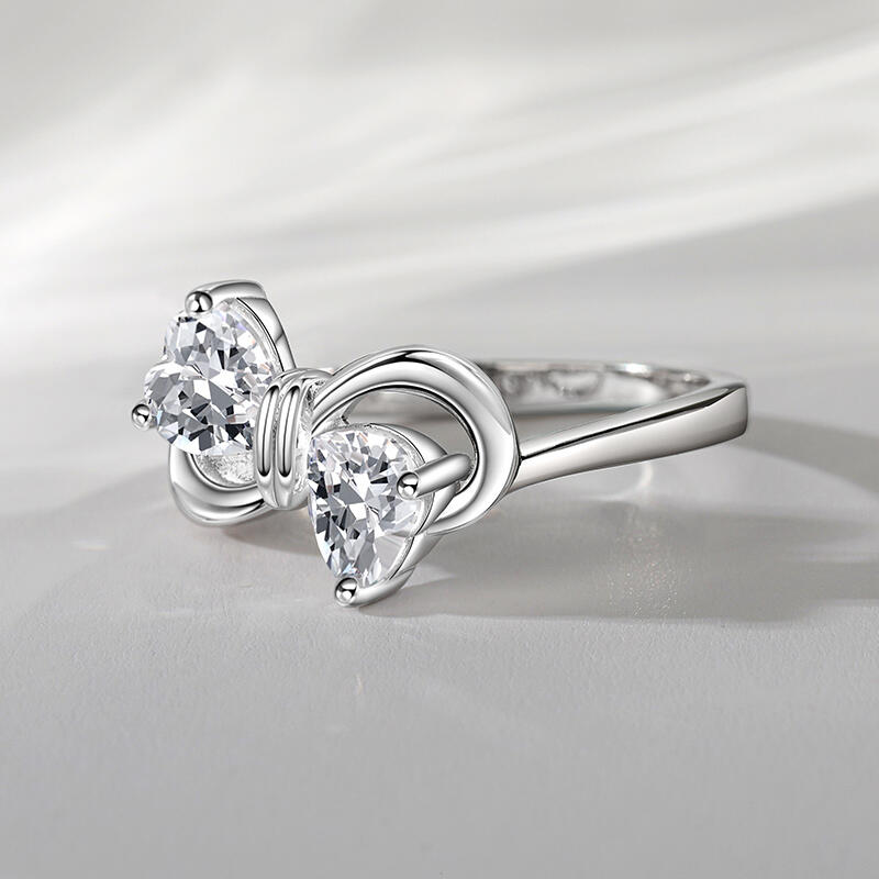 Jeulia Infinity Bow Double Heart Birthstone Ring Sterling Silver