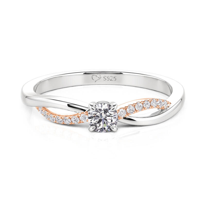 Jeulia Two Tone Twist Round Cut Promise Ring for Women