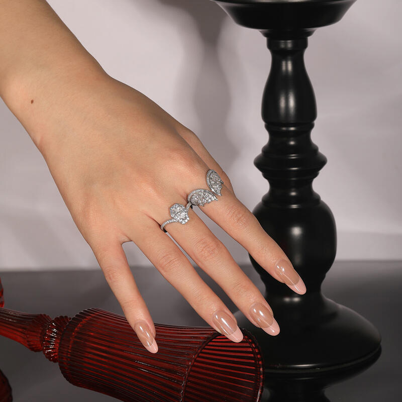Jeulia Juego de Anillos de Compromiso Forma de Ataúd de Murciélago de Plata de Ley