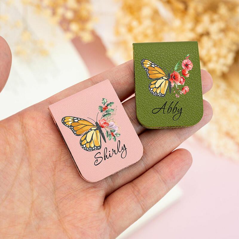 Personalized Leather Magnetic Bookmark with Butterfly Birth Flower Birthday Gift for Her