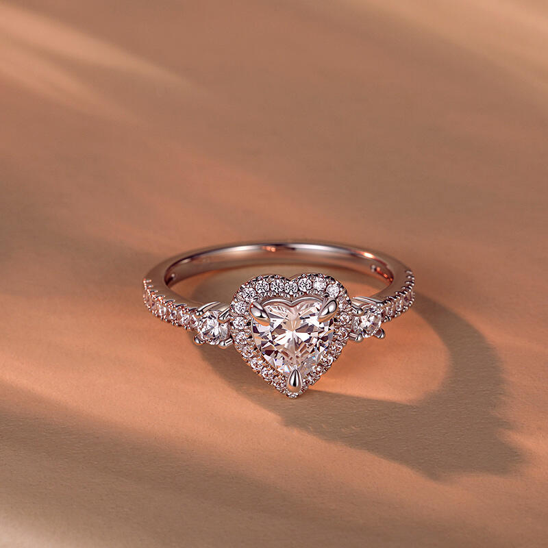Jeulia Bague de Fiançailles Halo Cœur Trois Pierres Personnalisée