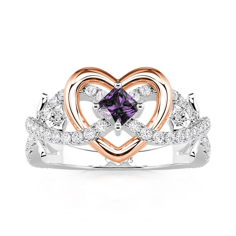Jeulia Infinity Two Tone Heart Flower Ring Sterling Silver