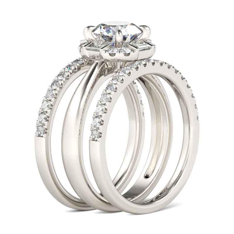 Jeulia Halo Round Cut Sterling Silver 3PC Ring Set