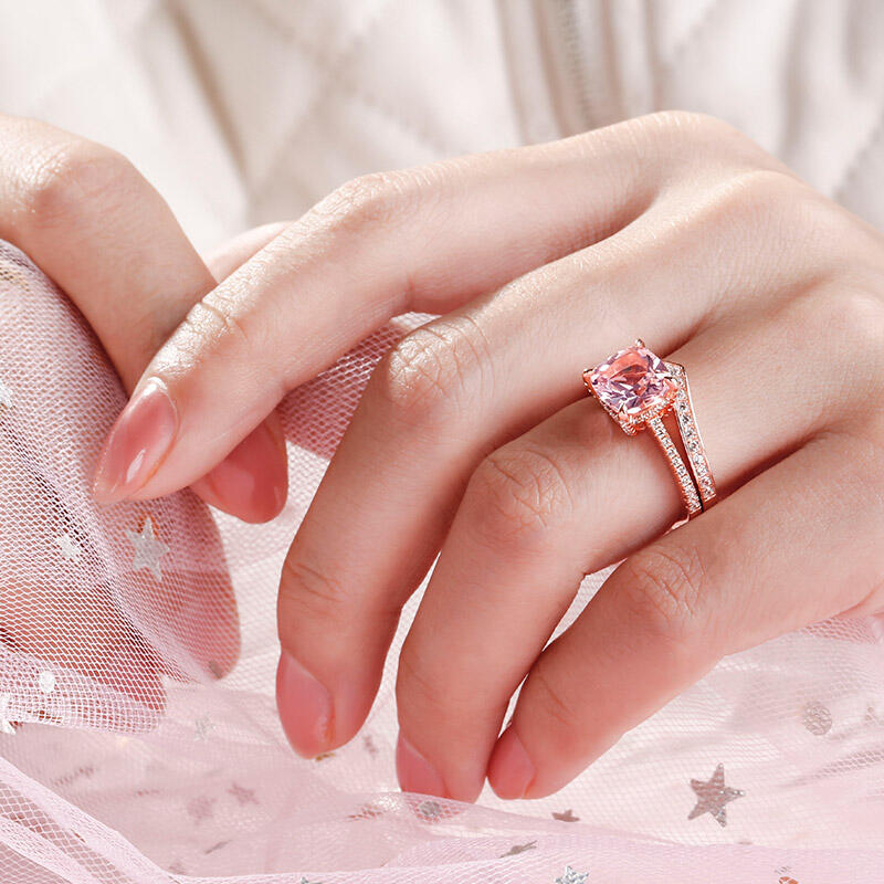 Jeulia クッションカット モルガナイト シルバー リング セット