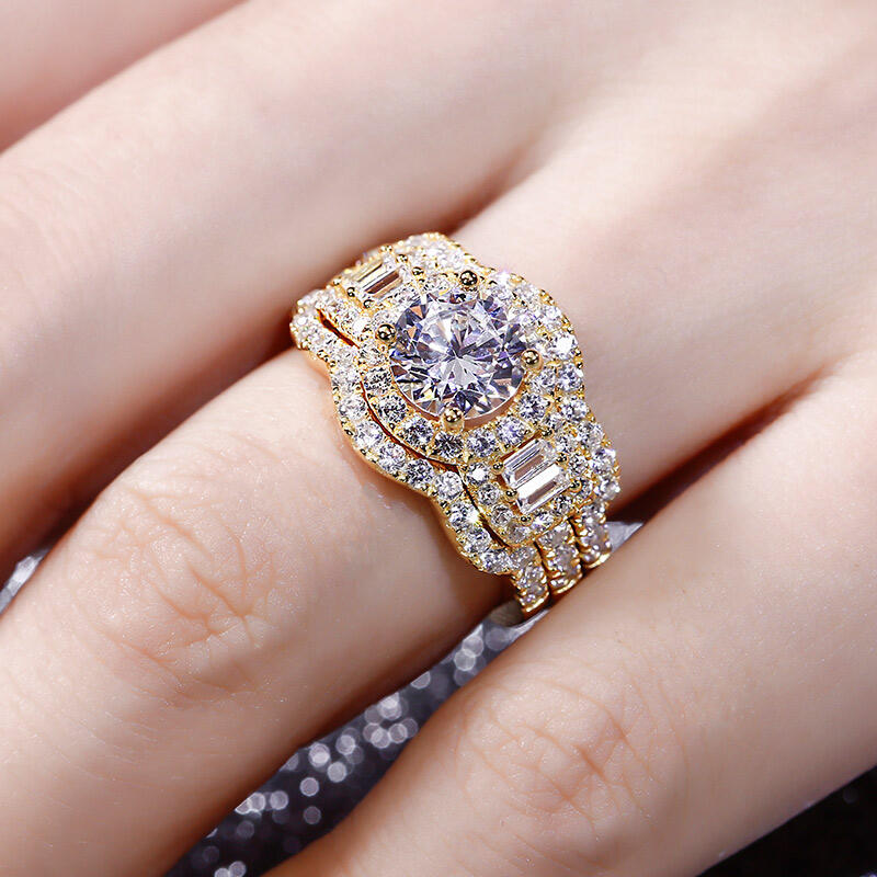 Jeulia Halo Round Cut Sterling Silver Ring Set