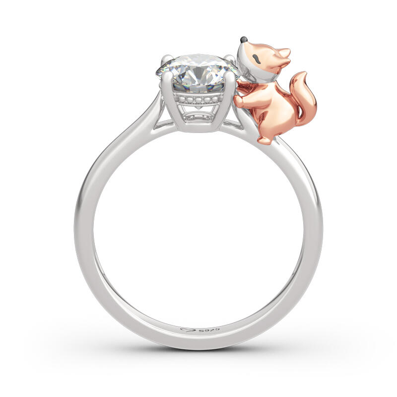 Jeulia Hug Me "Baby Fox" Round Cut Sterling Silver Ring
