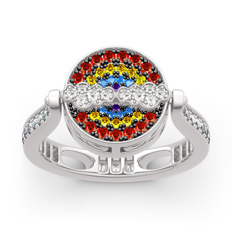 Jeulia "Blazing with Colour" Sterling Silver Personalized Photo Ring (With A Free Chain)