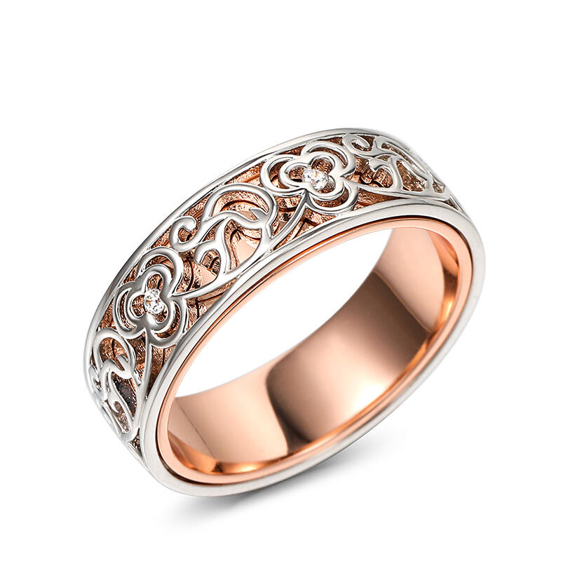 Jeulia Rosegold & Silber Zweifarbig Rundschliff Sterling Silber Damen Bandringe