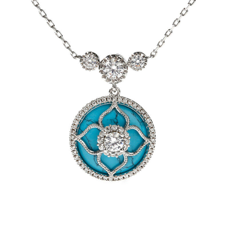 Jeulia "Lucky Choice" Flower Turquoise Sterling Silver Necklace