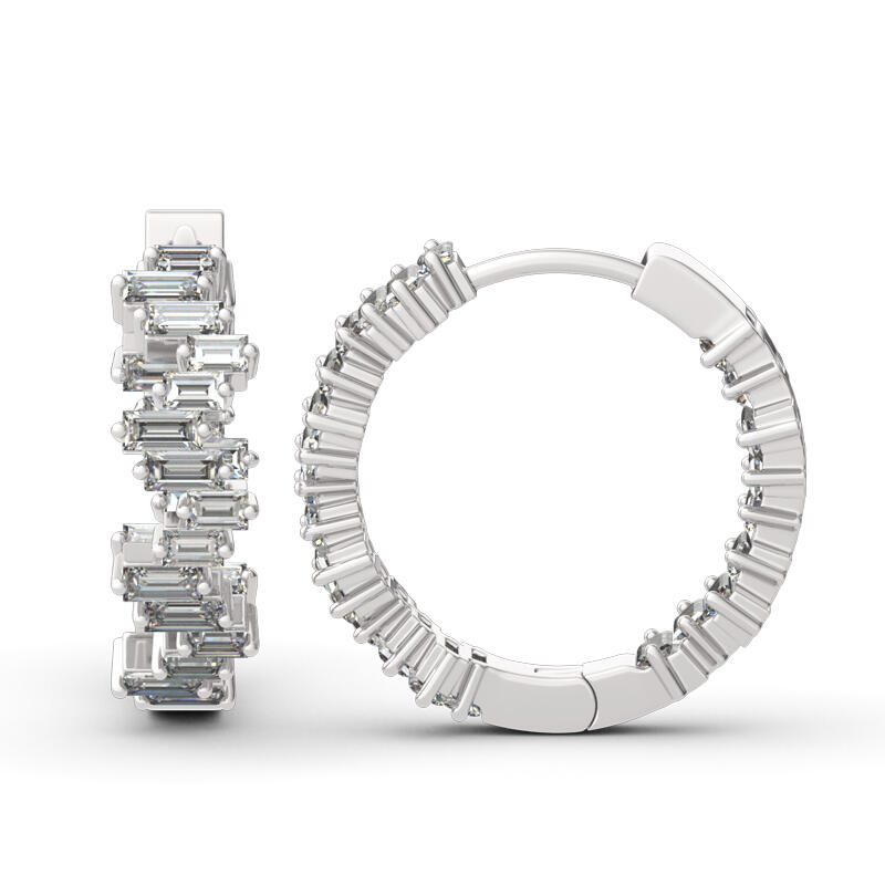 Jeulia Pendientes aro de plata de ley con corte esmeralda de forma irregular