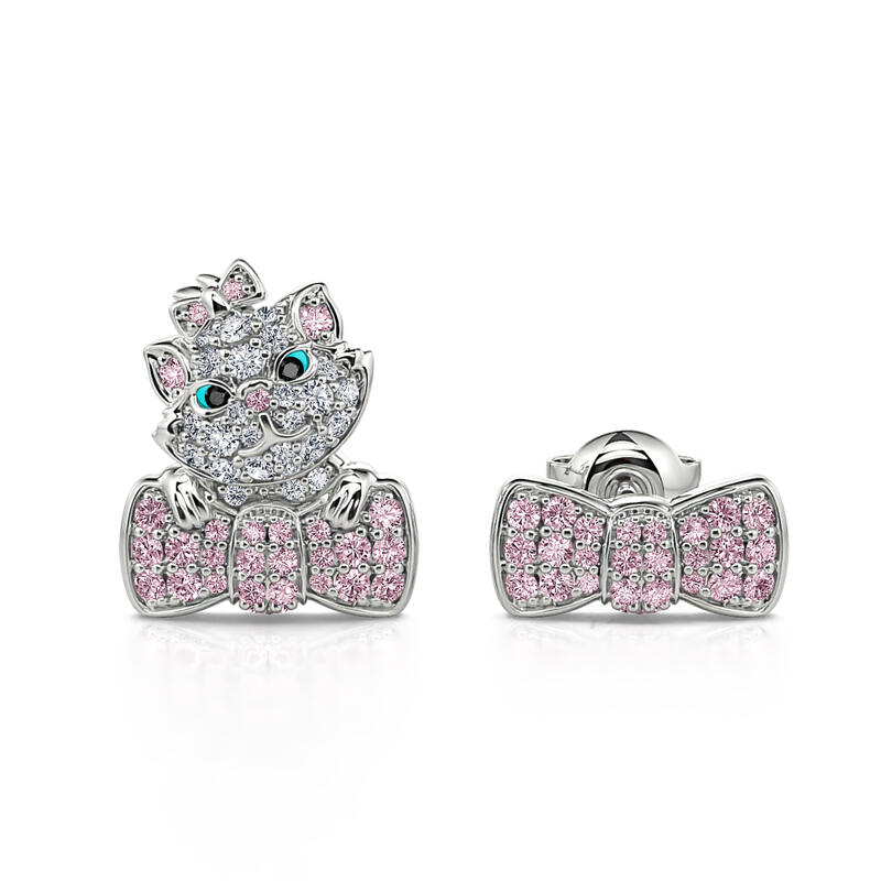 Jeulia "I Love Cats" Bow Design Mismatched Stud Earrings