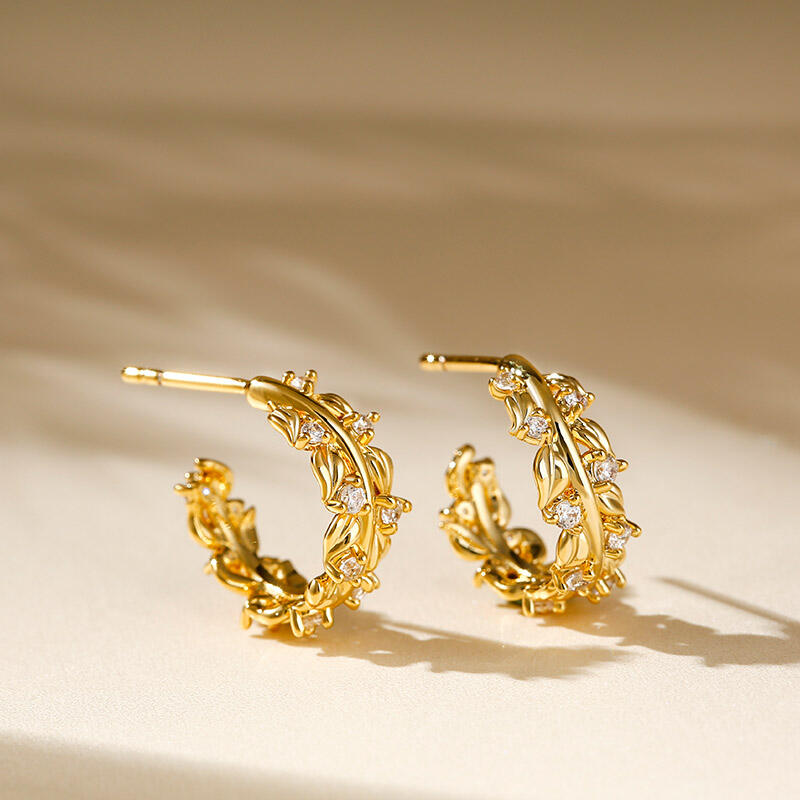 Jeulia Olive Leaf Round Cut Sterling Silver Earrings