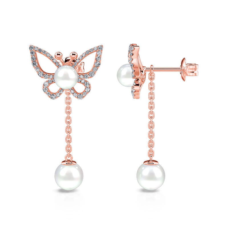 Jeulia Cultured Pearl Butterfly Sterling Silver Earrings